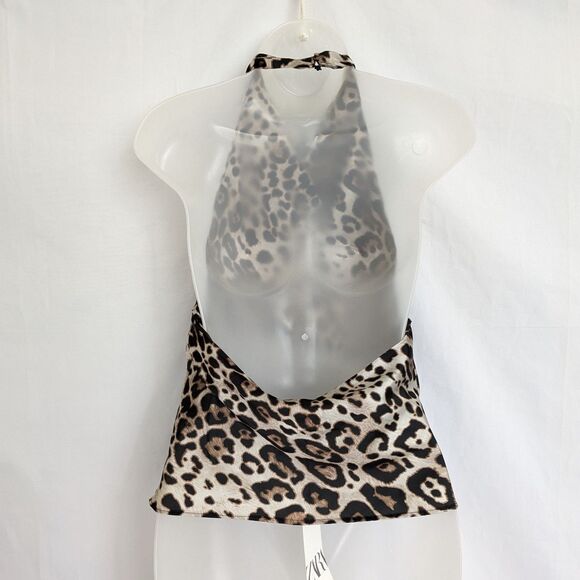 Zara Satin Halter Top Cowl Neck Leopard Print Size XS Silky - Picture 5 of 13